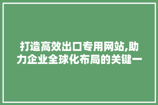 打造高效出口专用网站,助力企业全球化布局的关键一步 RESTful API