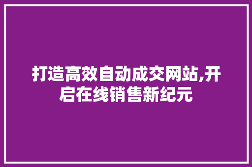 打造高效自动成交网站,开启在线销售新纪元