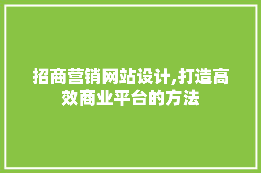 招商营销网站设计,打造高效商业平台的方法