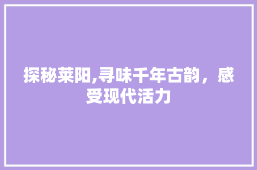 探秘莱阳,寻味千年古韵，感受现代活力