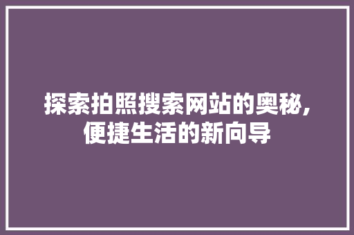 探索拍照搜索网站的奥秘,便捷生活的新向导