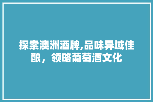 探索澳洲酒牌,品味异域佳酿，领略葡萄酒文化