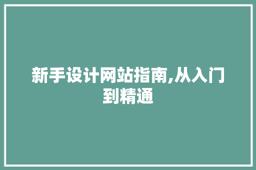 新手设计网站指南,从入门到精通