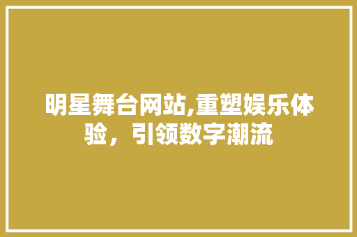 明星舞台网站,重塑娱乐体验，引领数字潮流