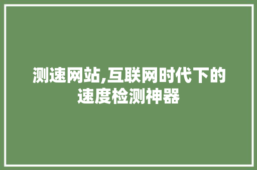 测速网站,互联网时代下的速度检测神器