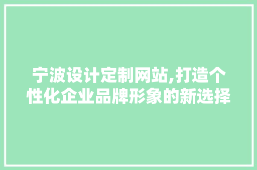 宁波设计定制网站,打造个性化企业品牌形象的新选择