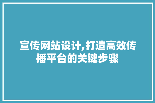 宣传网站设计,打造高效传播平台的关键步骤 Angular