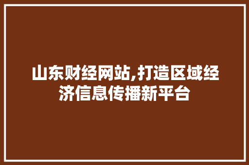 山东财经网站,打造区域经济信息传播新平台