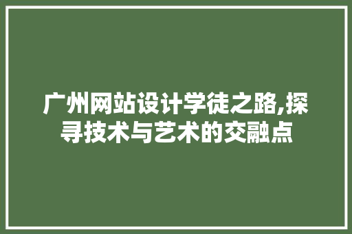 广州网站设计学徒之路,探寻技术与艺术的交融点