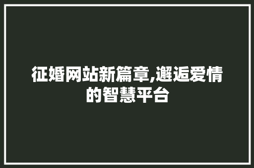 征婚网站新篇章,邂逅爱情的智慧平台 JavaScript