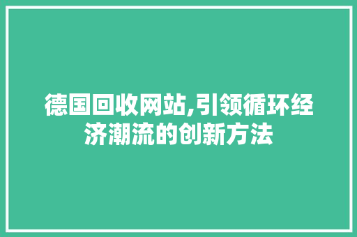 德国回收网站,引领循环经济潮流的创新方法