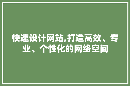 快速设计网站,打造高效、专业、个性化的网络空间