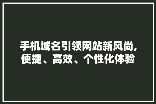 手机域名引领网站新风尚,便捷、高效、个性化体验 Webpack