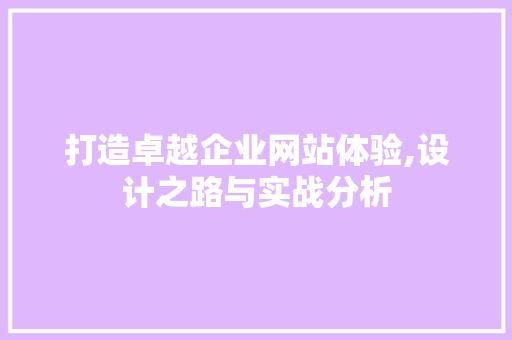 打造卓越企业网站体验,设计之路与实战分析