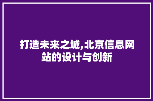 打造未来之城,北京信息网站的设计与创新