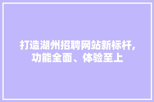 打造湖州招聘网站新标杆,功能全面、体验至上