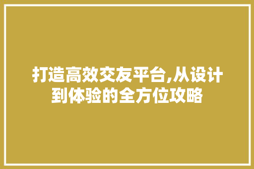 打造高效交友平台,从设计到体验的全方位攻略