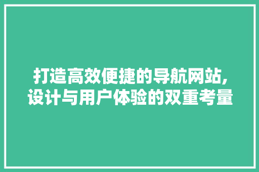 打造高效便捷的导航网站,设计与用户体验的双重考量