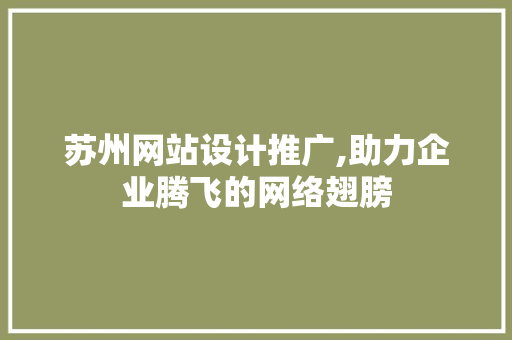 苏州网站设计推广,助力企业腾飞的网络翅膀