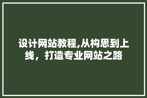 设计网站教程,从构思到上线，打造专业网站之路 NoSQL