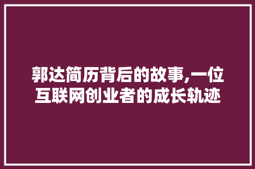 郭达简历背后的故事,一位互联网创业者的成长轨迹