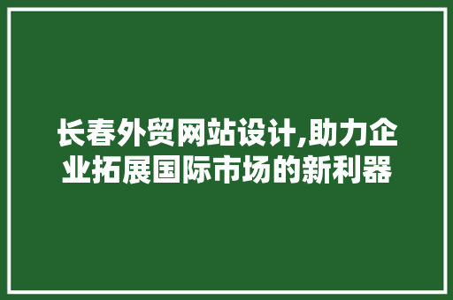 长春外贸网站设计,助力企业拓展国际市场的新利器