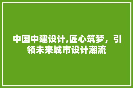 中国中建设计,匠心筑梦，引领未来城市设计潮流