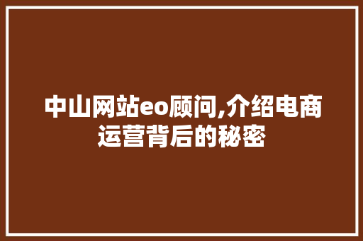 中山网站eo顾问,介绍电商运营背后的秘密