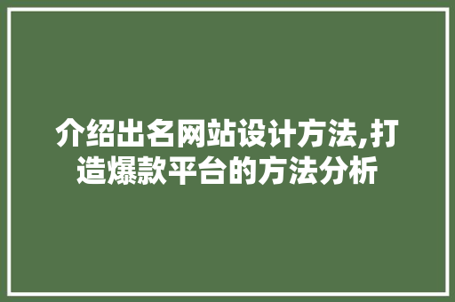 介绍出名网站设计方法,打造爆款平台的方法分析 Webpack