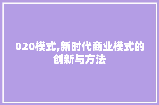 020模式,新时代商业模式的创新与方法