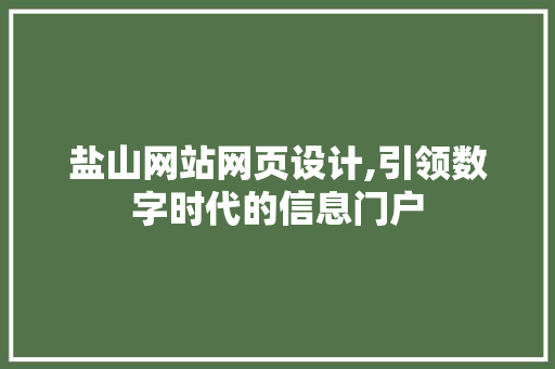 盐山网站网页设计,引领数字时代的信息门户