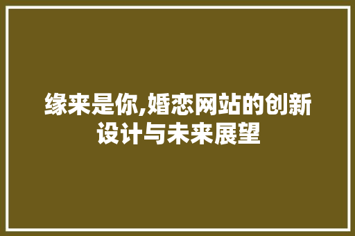 缘来是你,婚恋网站的创新设计与未来展望