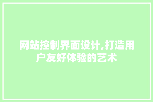 网站控制界面设计,打造用户友好体验的艺术