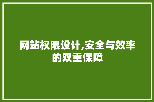 网站权限设计,安全与效率的双重保障