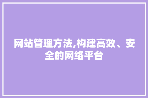 网站管理方法,构建高效、安全的网络平台 JavaScript