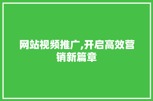 网站视频推广,开启高效营销新篇章