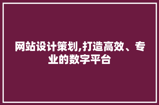 网站设计策划,打造高效、专业的数字平台 NoSQL