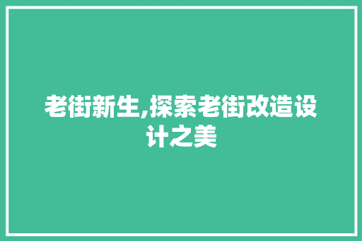 老街新生,探索老街改造设计之美