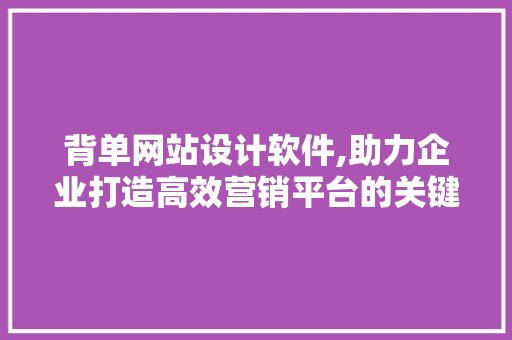 背单网站设计软件,助力企业打造高效营销平台的关键利器