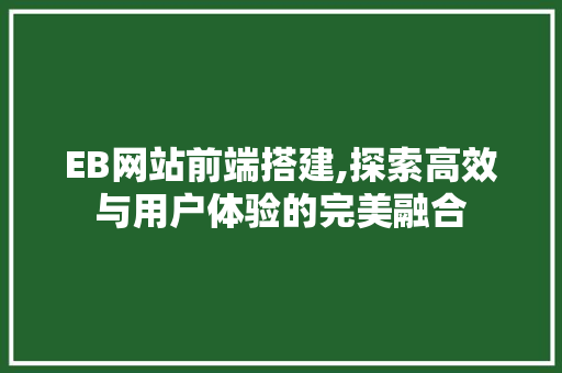 EB网站前端搭建,探索高效与用户体验的完美融合