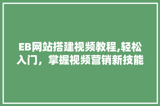 EB网站搭建视频教程,轻松入门，掌握视频营销新技能