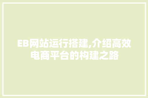 EB网站运行搭建,介绍高效电商平台的构建之路