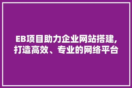 EB项目助力企业网站搭建,打造高效、专业的网络平台