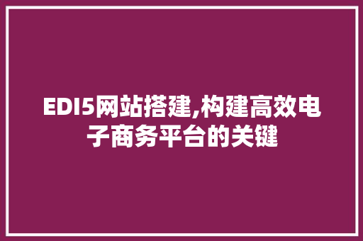 EDI5网站搭建,构建高效电子商务平台的关键