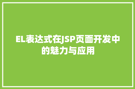 EL表达式在JSP页面开发中的魅力与应用