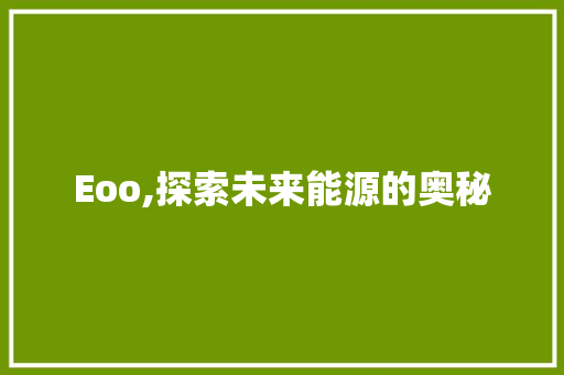 Eoo,探索未来能源的奥秘