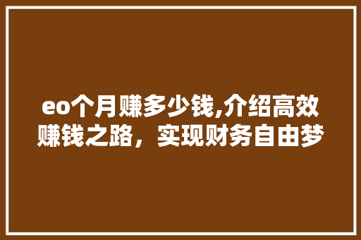 eo个月赚多少钱,介绍高效赚钱之路，实现财务自由梦想