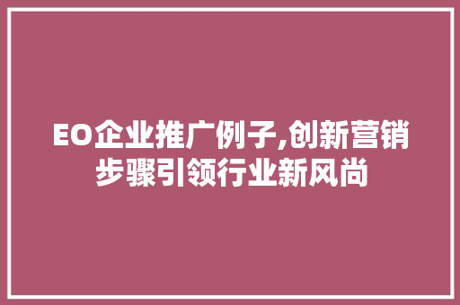 EO企业推广例子,创新营销步骤引领行业新风尚