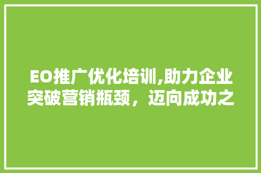 EO推广优化培训,助力企业突破营销瓶颈，迈向成功之路