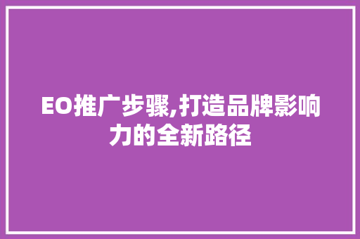 EO推广步骤,打造品牌影响力的全新路径